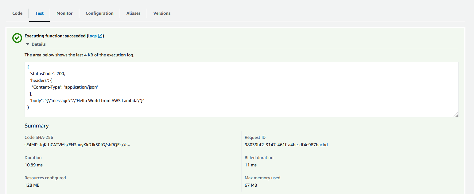 Lambda function testing